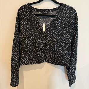 Madewell NWT Black Floral Button-Down Shirt Womens XL Girly Feminine Spring
